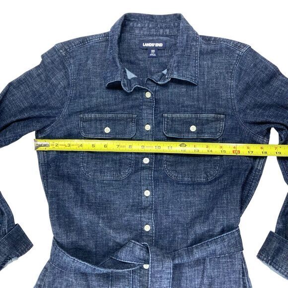 Lands End Denim Dress Womens XS Blue Belted Pockets Comfy Western‎ Core Stretchy - Picture 9 of 16